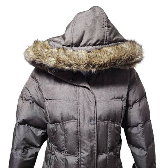 Utex Canada puffer coat down feather faux fur collar brown long medium - Picture 9 of 15
